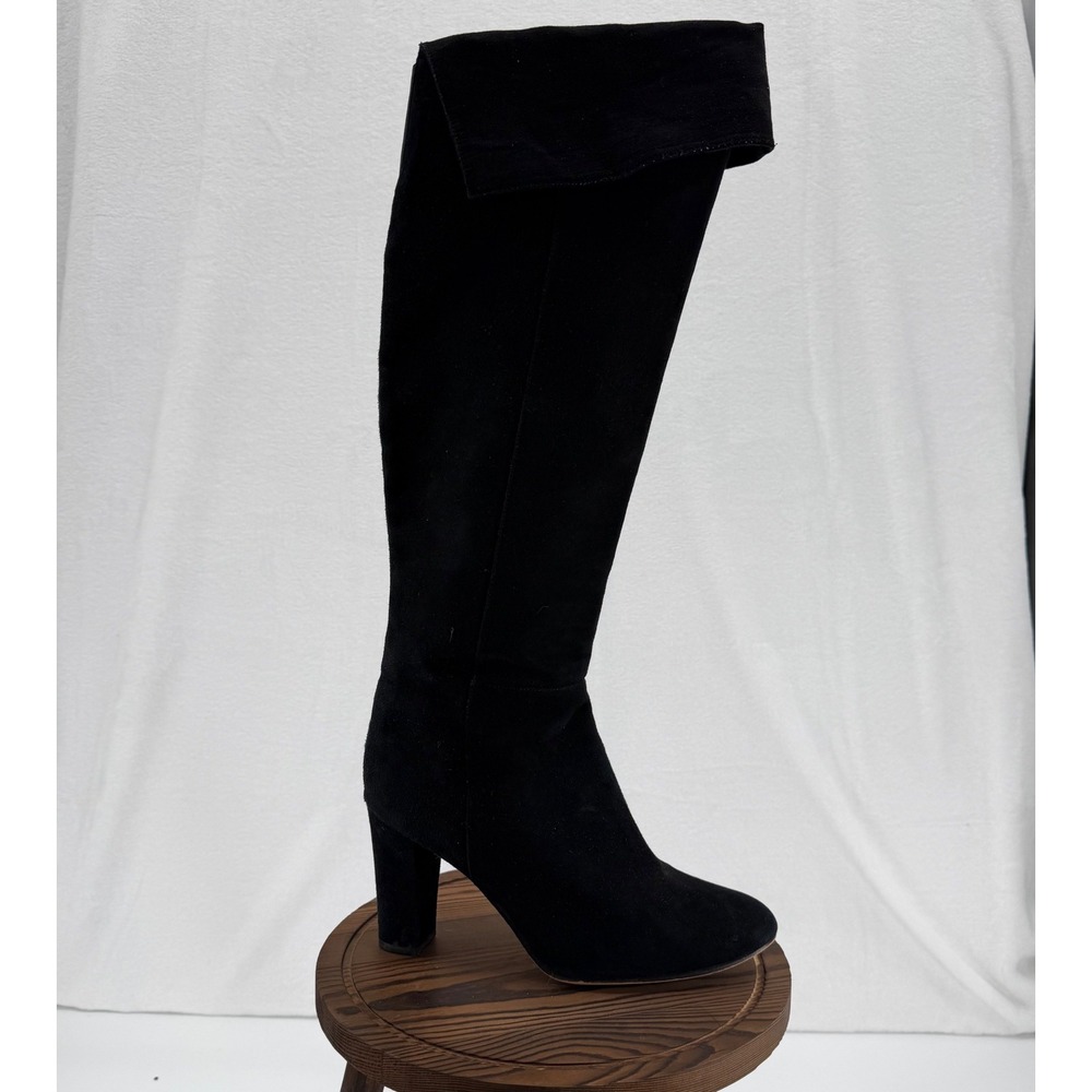 Halogen Noble‎ Black Suede Boots 9.5 Almond Toe Over The Knee Block Heel